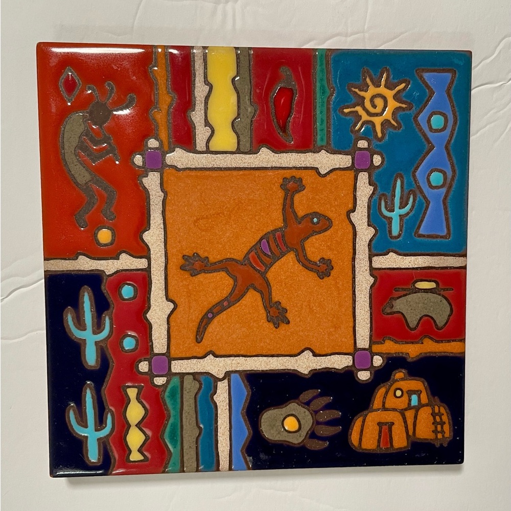 Vintage CLEO TEISSEDRE KOKOPELLI CERAMIC TILE  trivet/wall hanging 6" X 6".